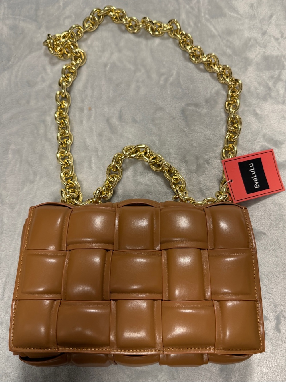 Evalulu Padded Cassette Bag with Gold Chain Strap Handle NWT